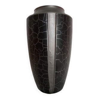 Large iridescent black art deco design vase