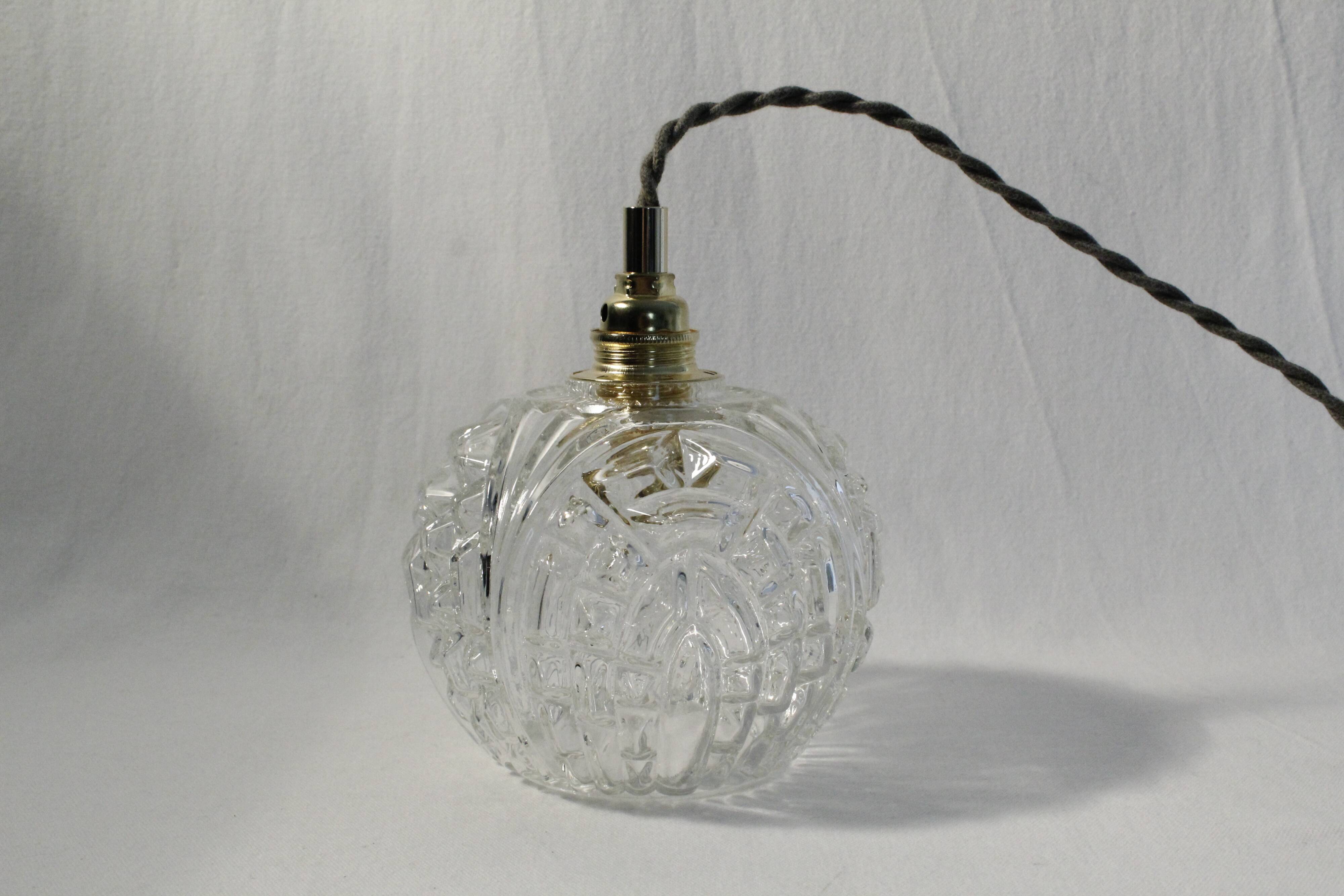 Baladeuse vintage globe verre clair ciselé - électrifié à neuf