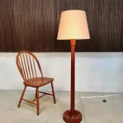 Teak Floor Lamp with Lampshade in Wild Silk, Denmark 1960s