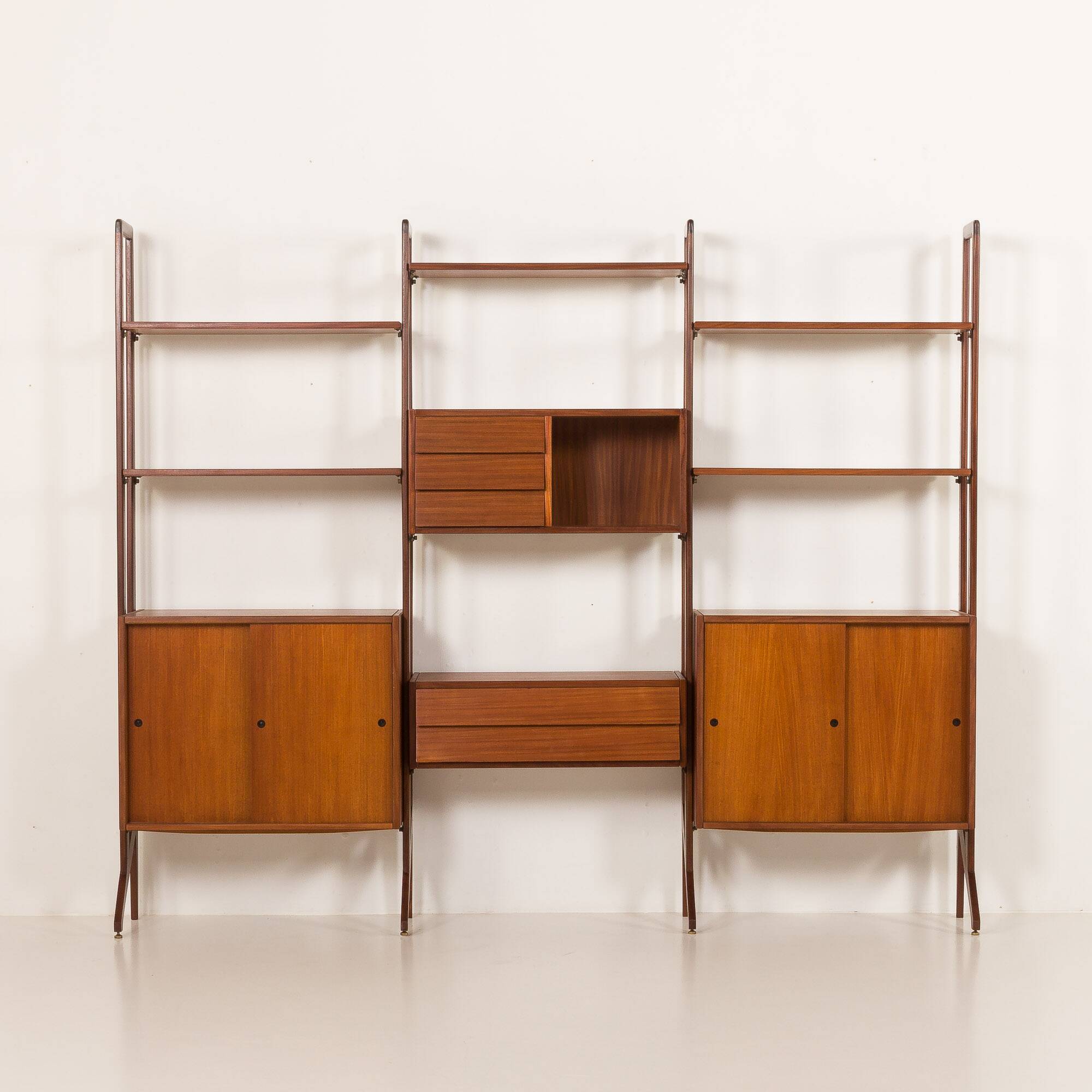 Italian freestanding wall unit or room divider in teak, 1960s
