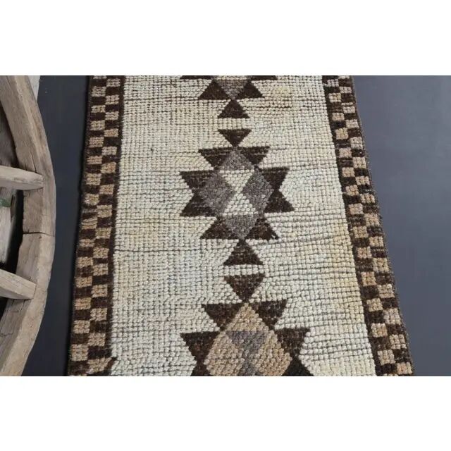 1970s Vintage Turkish Oushak Diamond Wool Runner 83x343