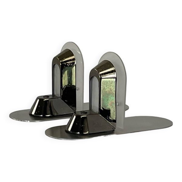 Paire d’appliques vintage en inox et verre