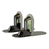 Pair of vintage stainless steel and glass wall lights