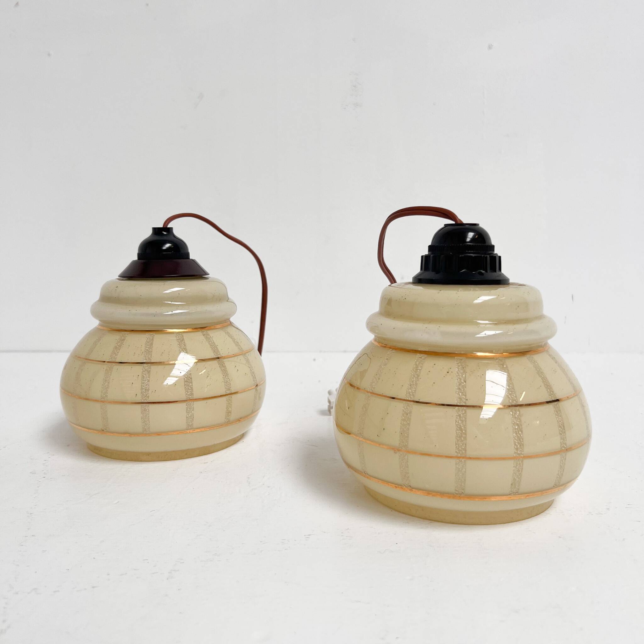 Set of 2 vintage ceiling lamps with golden lines, 1960s