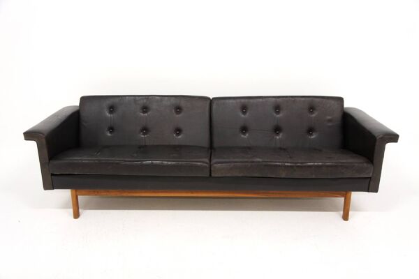 Canapé scandinave en cuir, Karl Erik Ekselius pour JOC, Suède, 1950