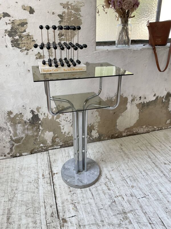 Console années 80 verre et marbre
