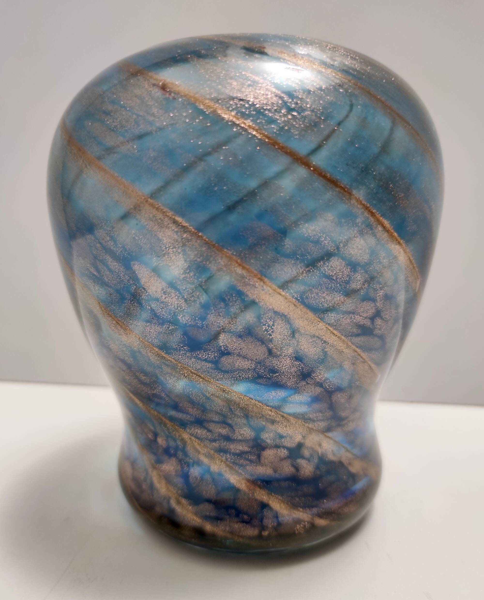 Blue Murano Glass Vase by Fratelli Toso with Bronze Aventurine