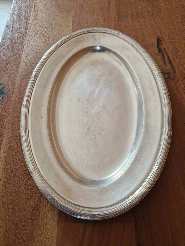 Christofle - Oval serving platter model Crossed Ribbons in silver-plated metal