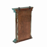 Miroir patine bleue vieux teck Inde  28x6x42cm