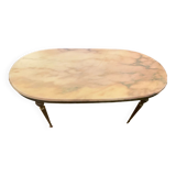 Table basse laiton et marbre rose