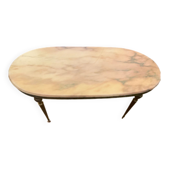 Table basse laiton et marbre rose