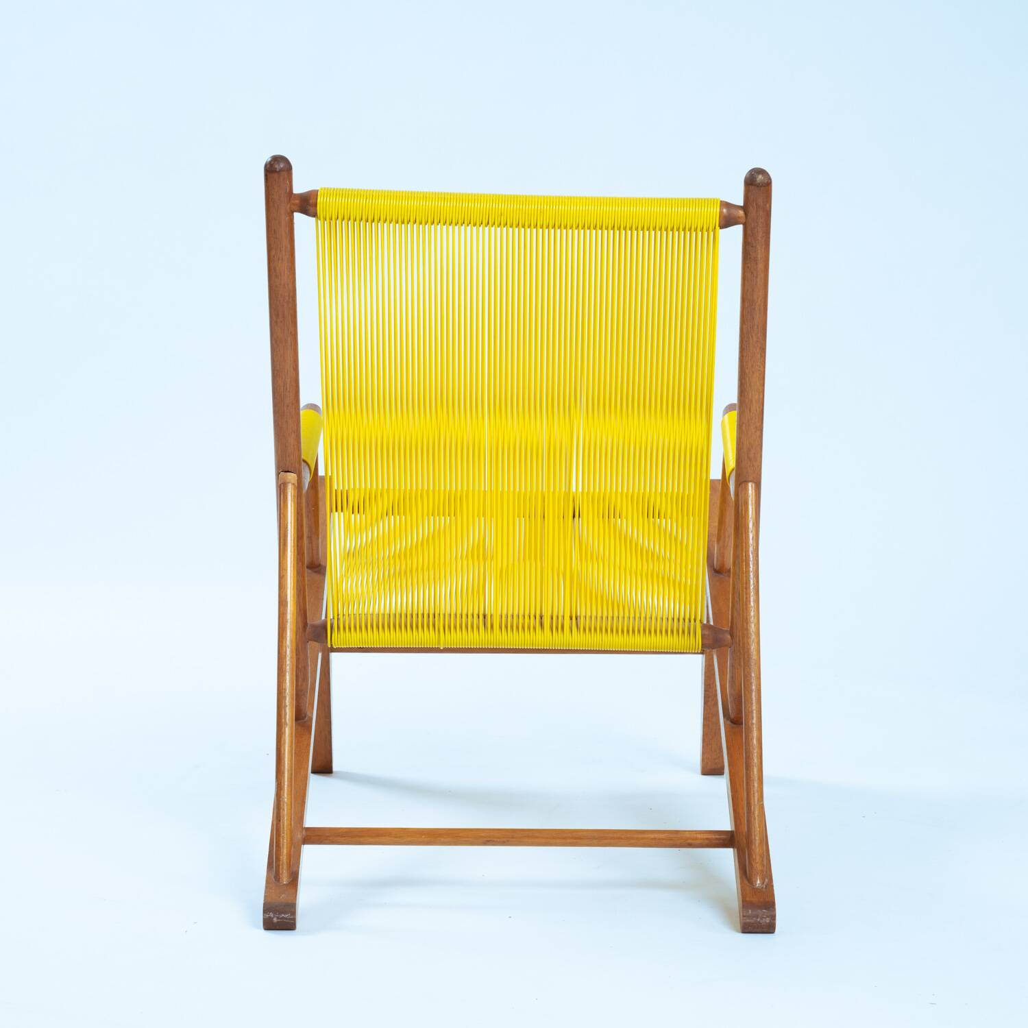 2 Yellow Spaghetti Armchairs in Beech, Garden Lounge Chairs, 1960s