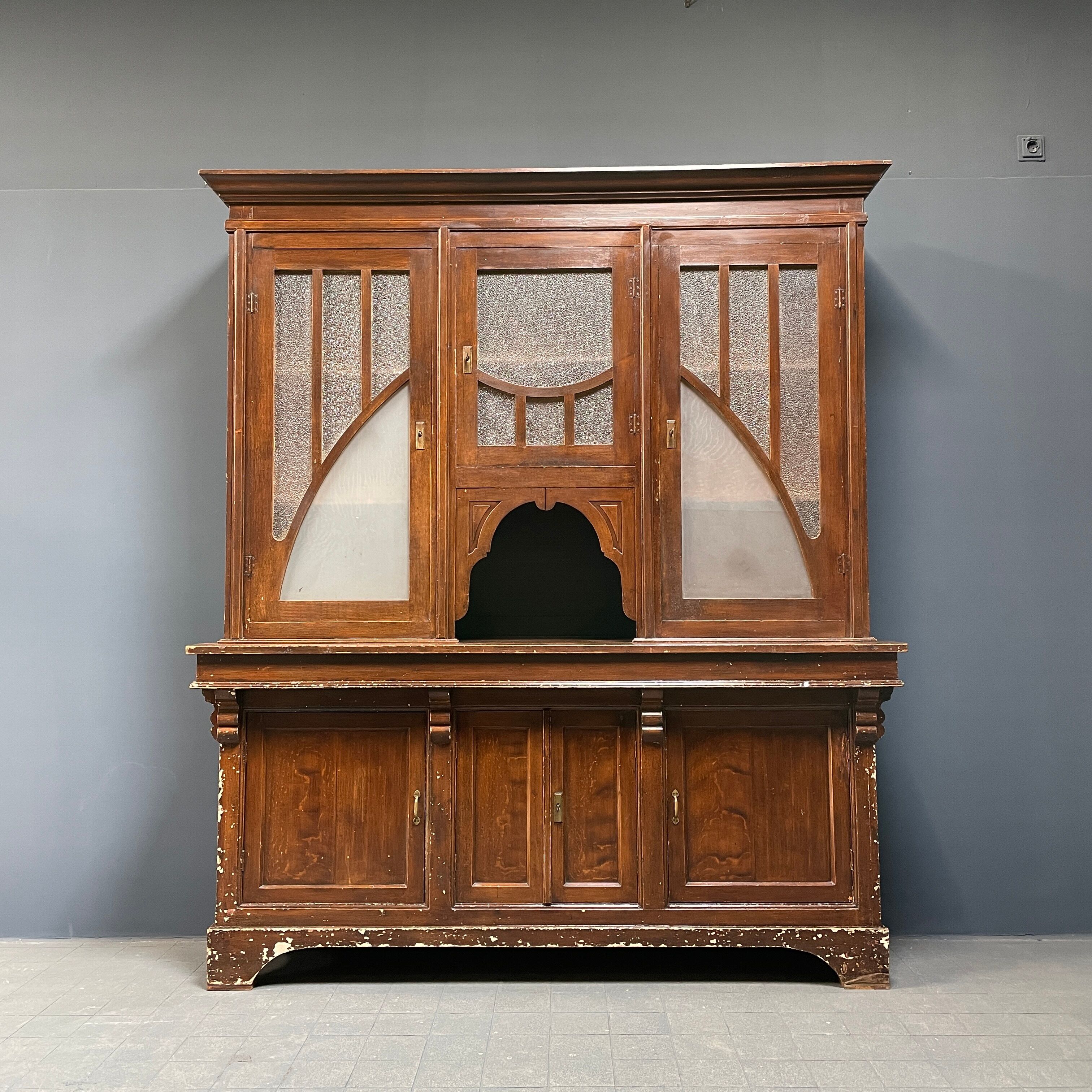 Large art deco cafe cabinet from Belgium, 1920s.