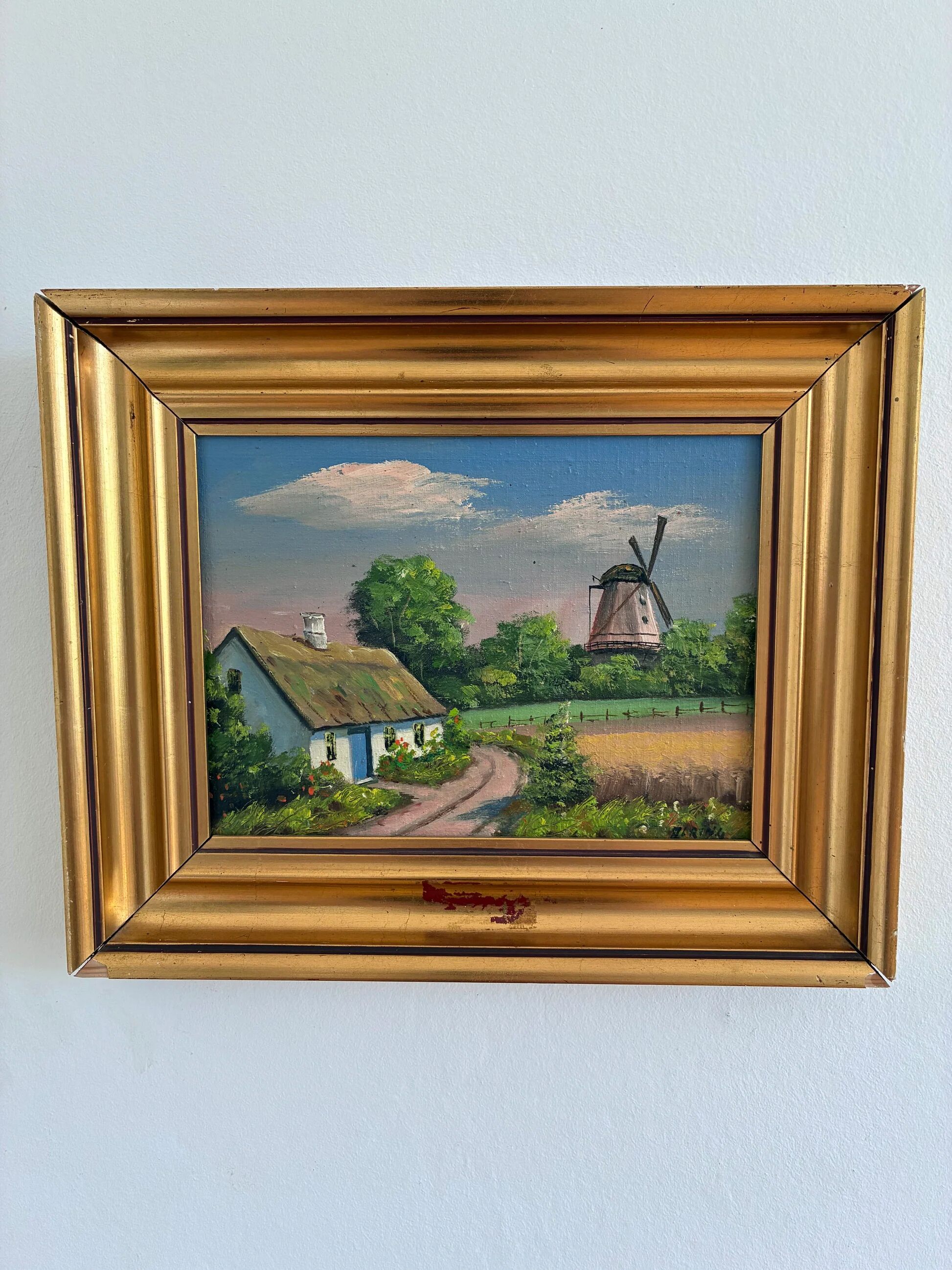 Vintage original cottage landscape oil painting