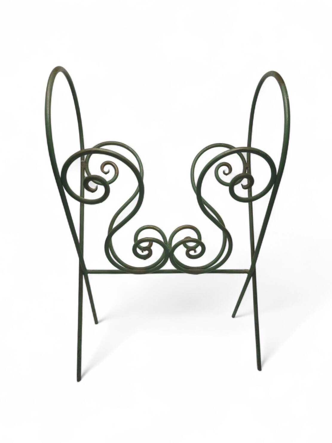 Vintage wrought iron magazine rack – handcrafted scrolls –
