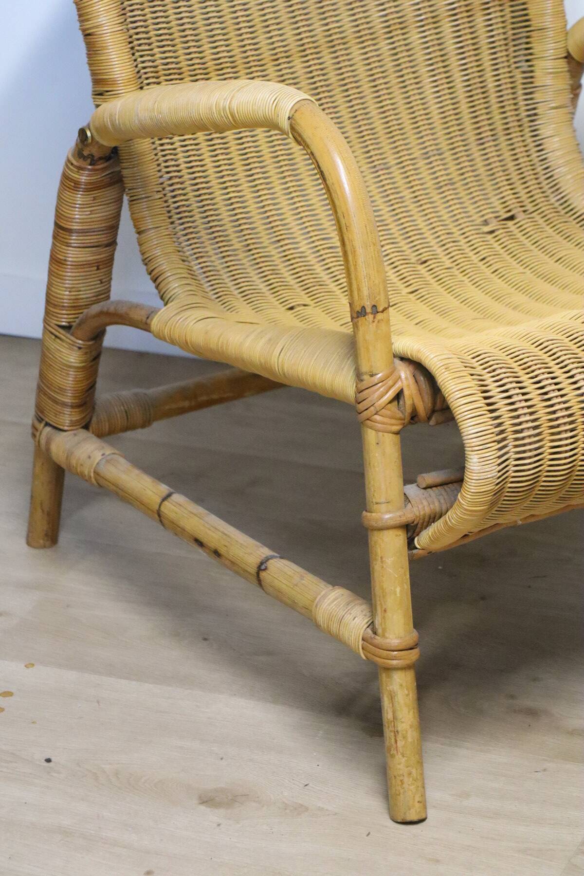 Paire de fauteuils vintage en osier et bambou, 1960