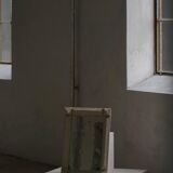 Wall mirror in tramp art style, hand-carved with a painted white frame, early 1900s.