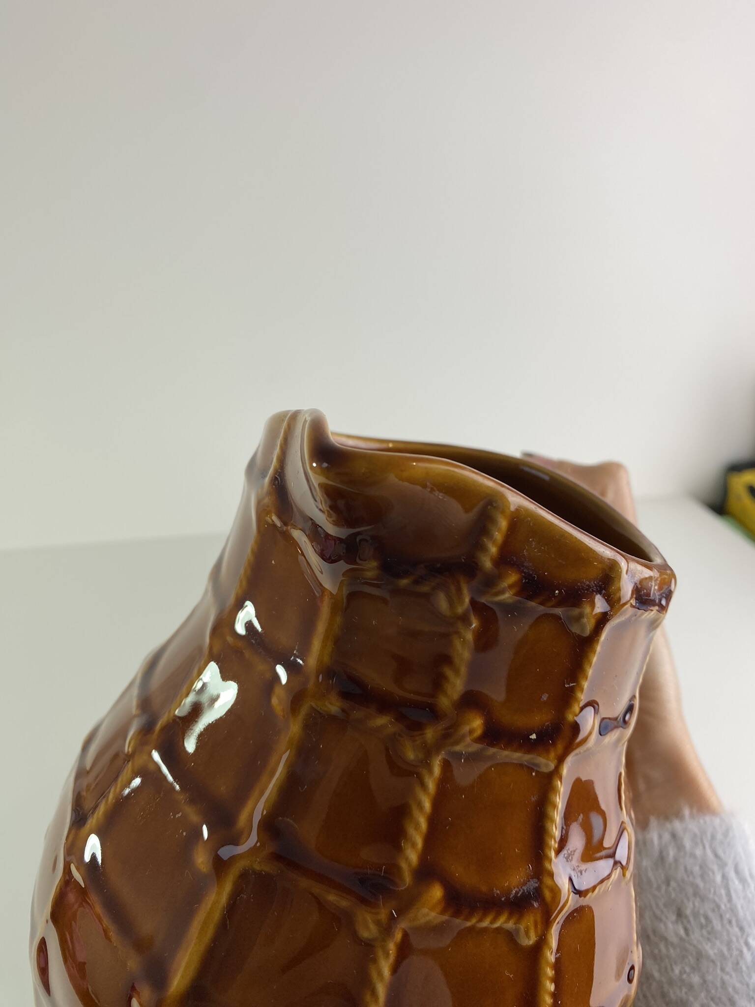 Large Saint-Clément vintage brown rope pitcher 1950