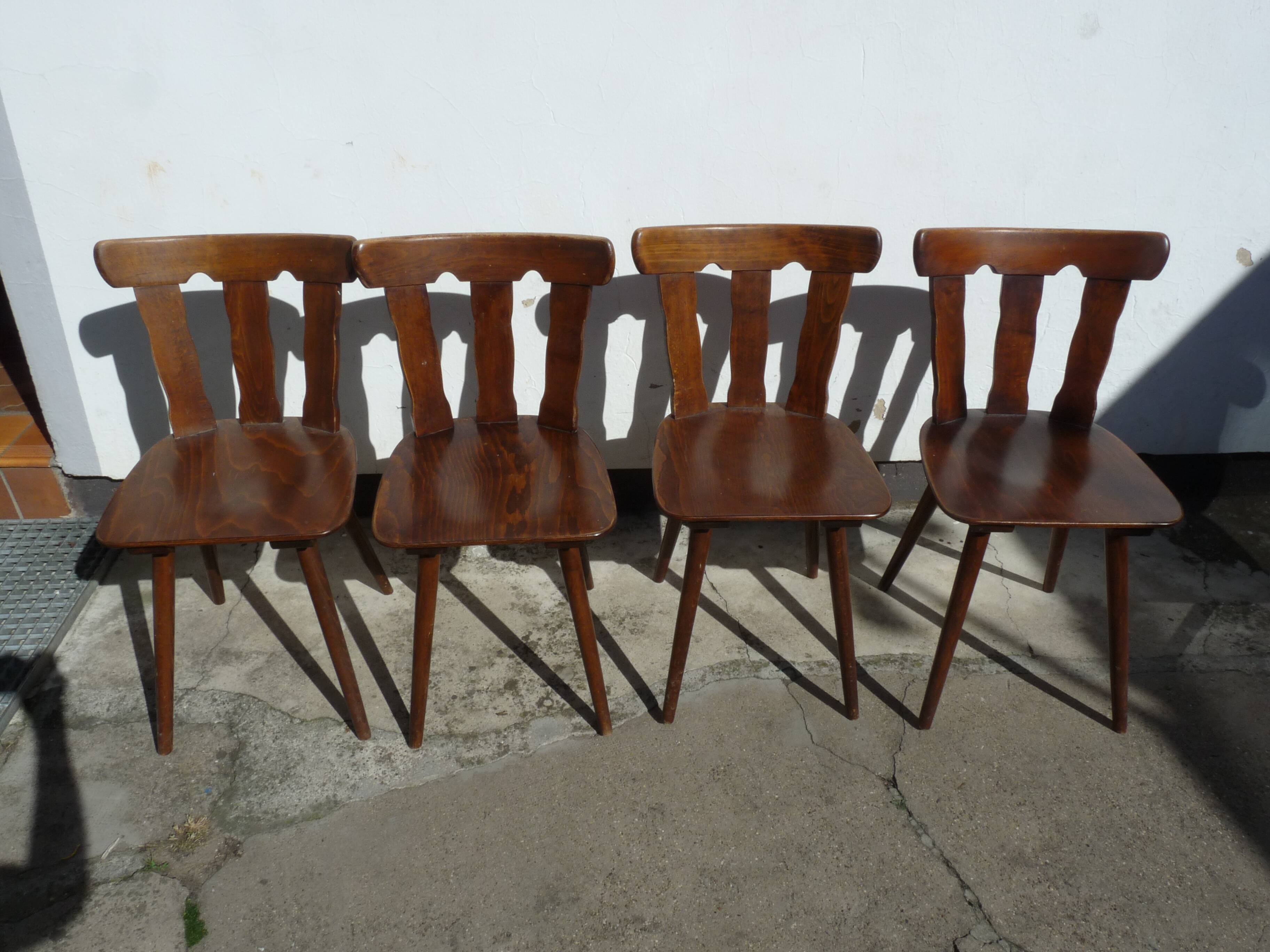 Lot of 4 wooden bistro chairs - 70s 80s 90s