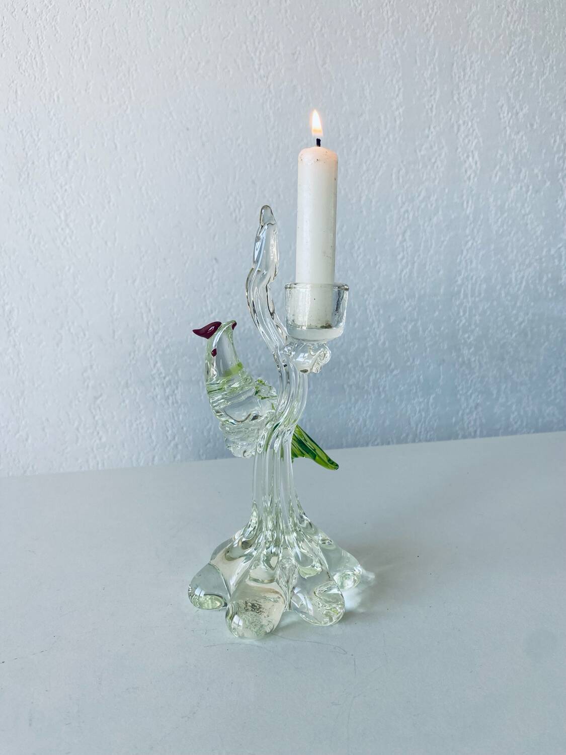 Glass bird candle holder