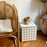 Side table cube gigi tile mosaic white joint black sofa end