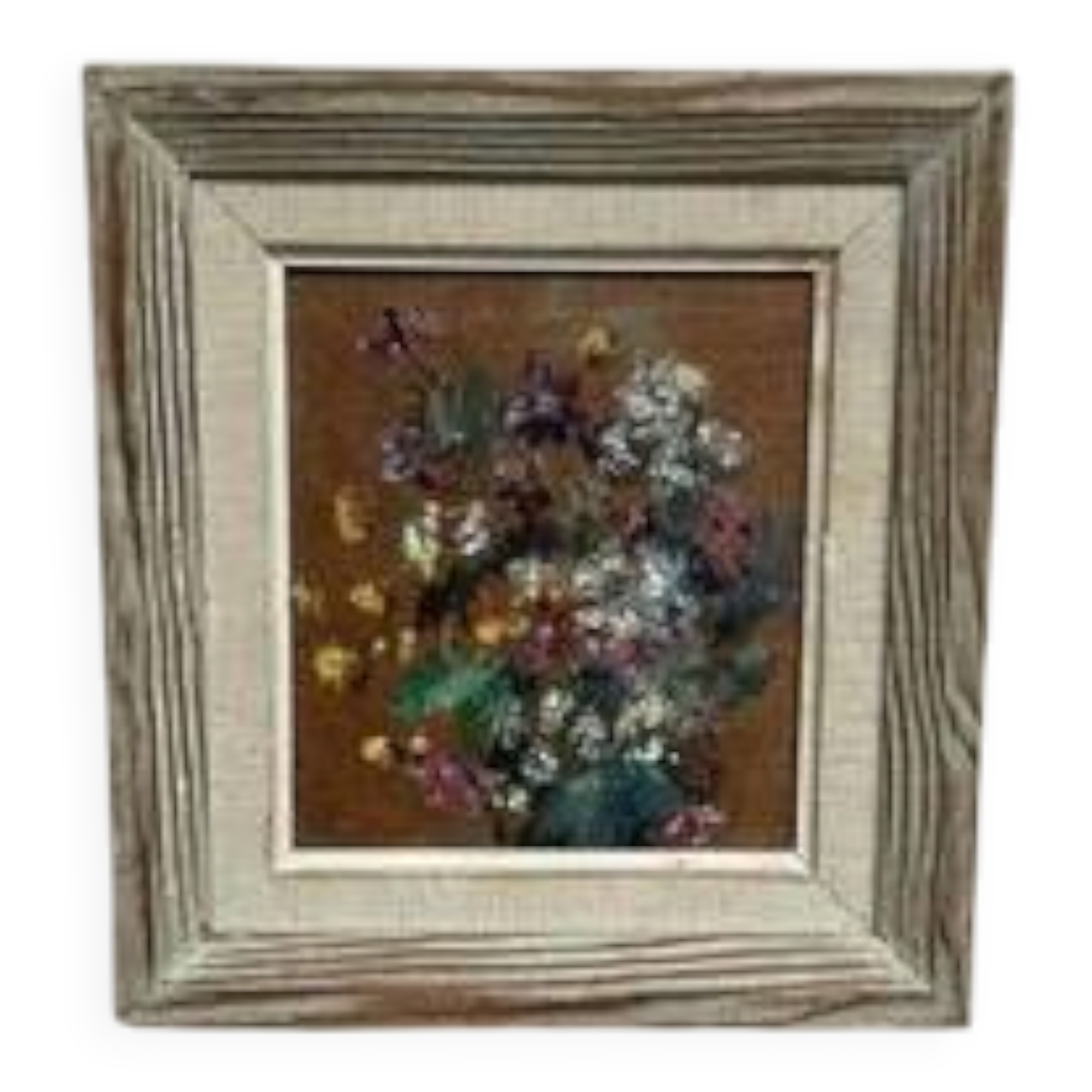 Mid-Century Oil on Panel “Flowers” by Unknown, Vintage & Framed