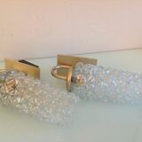 Pair of tulip glass and gold/vintage metal wall lamps 60/70