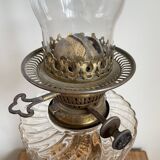 Antique french oil lamp, 19th century rouge griotte marble and patinated bronze base