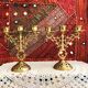 Pair of candlesticks 3 branches golden brass