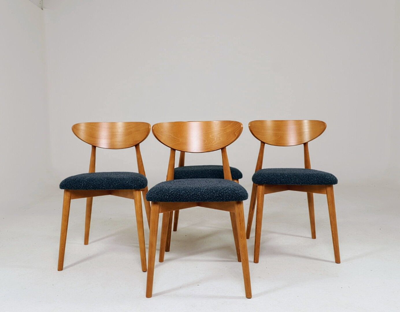 Vintage Scandinavian boucle navy blue chairs set of 4