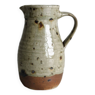 Antique pyrite stoneware pitcher, handmade pottery