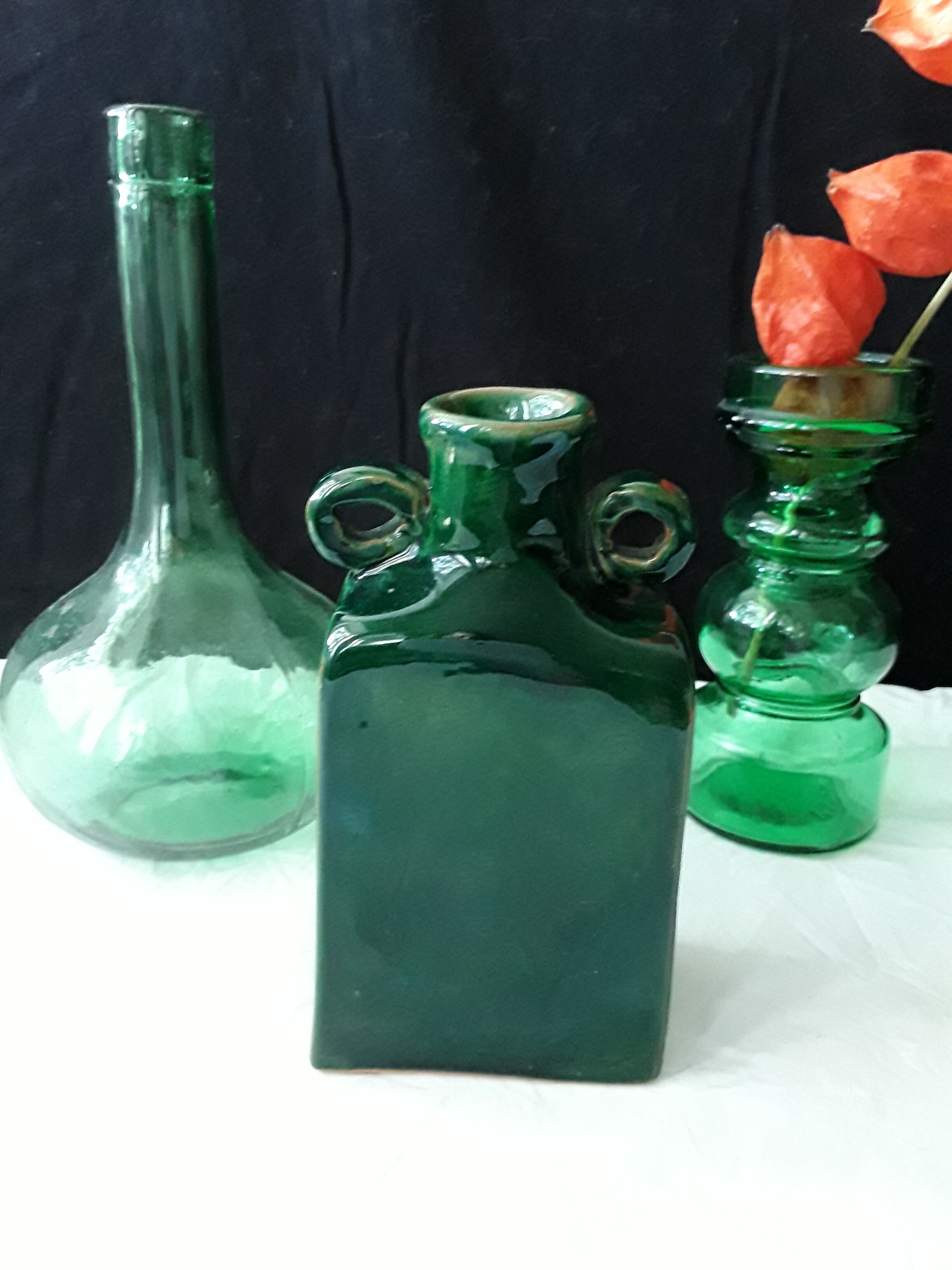 Vintage green vase with ears