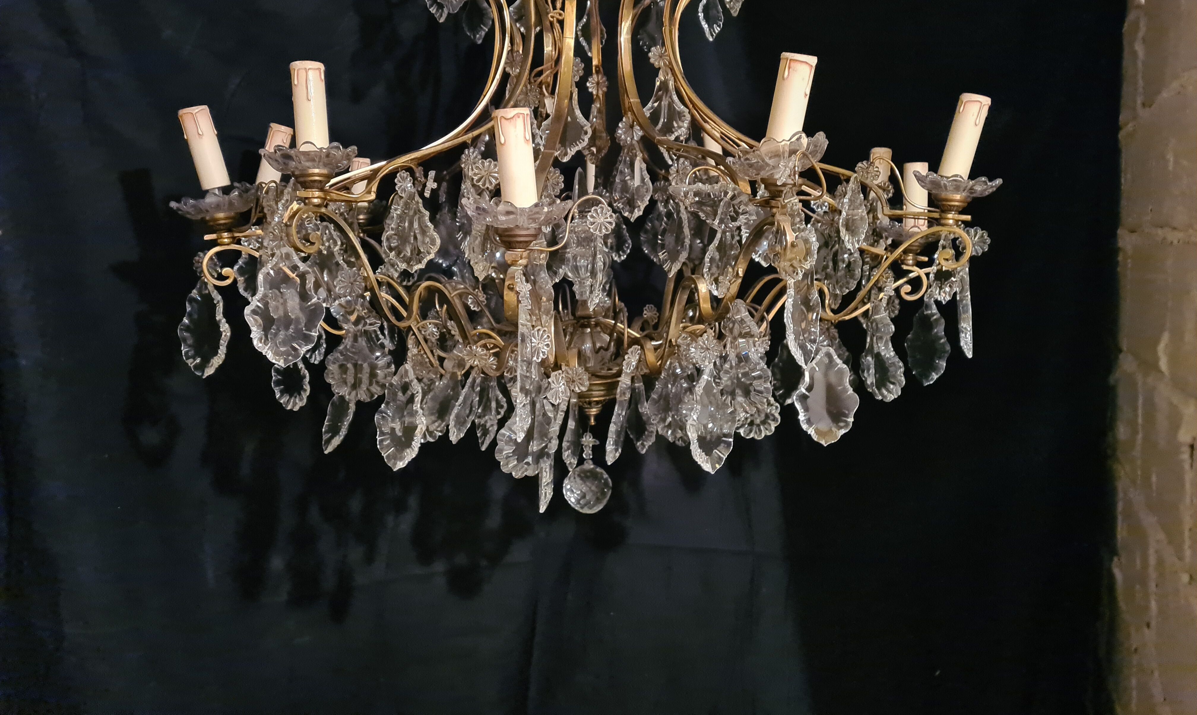 House Lucien Gau's gilded bronze and crystal chandelier
