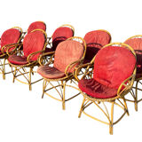 Set of 8 rattan armchairs from the 1960s, France.