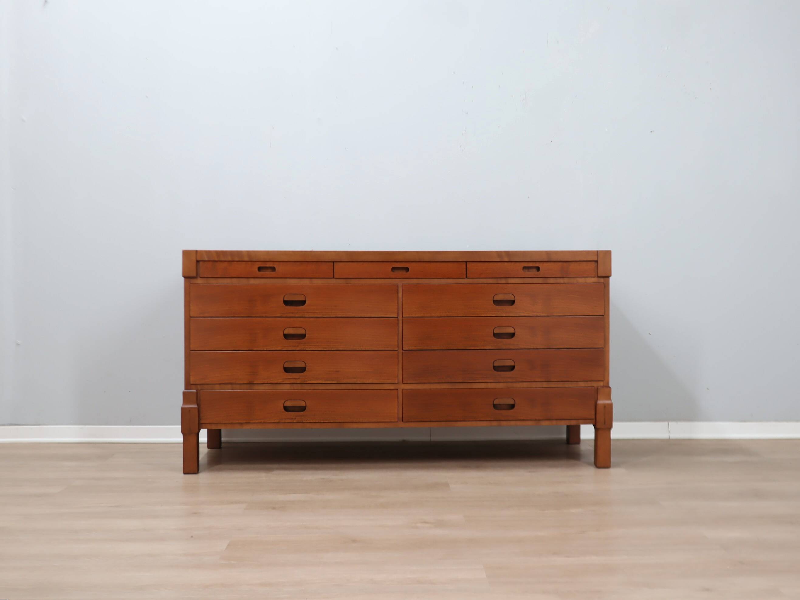 Italian Mid-Century Rationalist Walnut Multi-Drawer sideboard 1970s