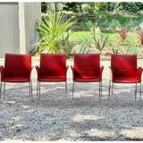Set of 4 Zanotta armchairs in red leather