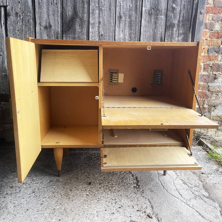 Vintage Scandinavian-style wooden hi-fi cabinet
