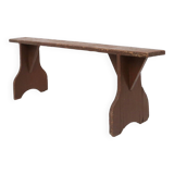 Mid-century rustic bench in brown painted wood, France ca. 1890