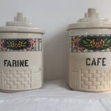 Pots in earthenware coffee sugar flour