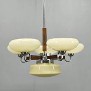 Art Deco Chrome and Walnut Chandelier, Czechoslovakia, 1930s