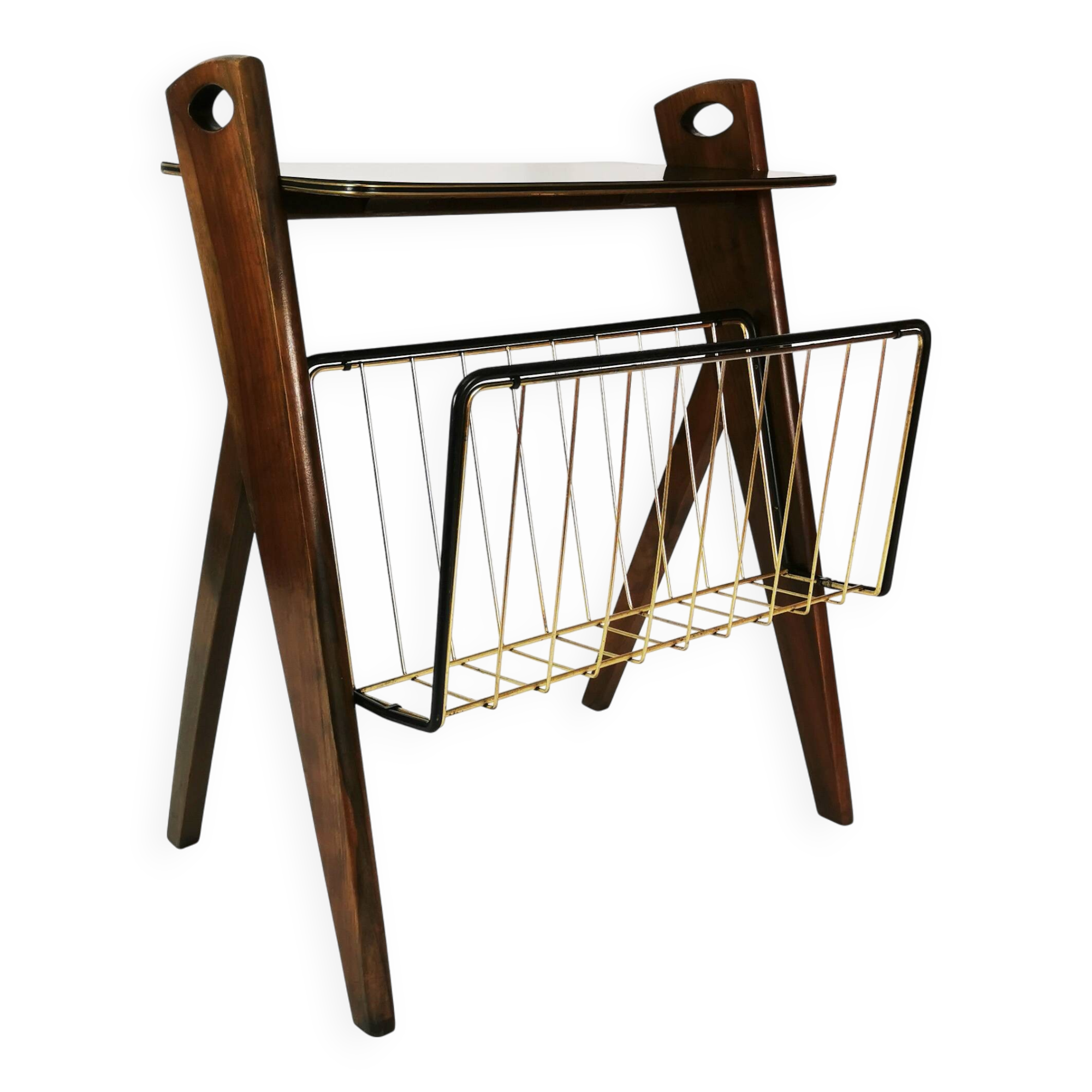 Modernist side table with newspaper rack, Ilse Mobel, Germany, 1960s.