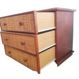 Commode/enfilade 6 tirroirs rotin/bambou  70's