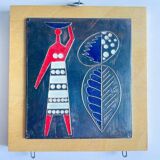 Vintage mid-century three-panel enamel figurative wall art