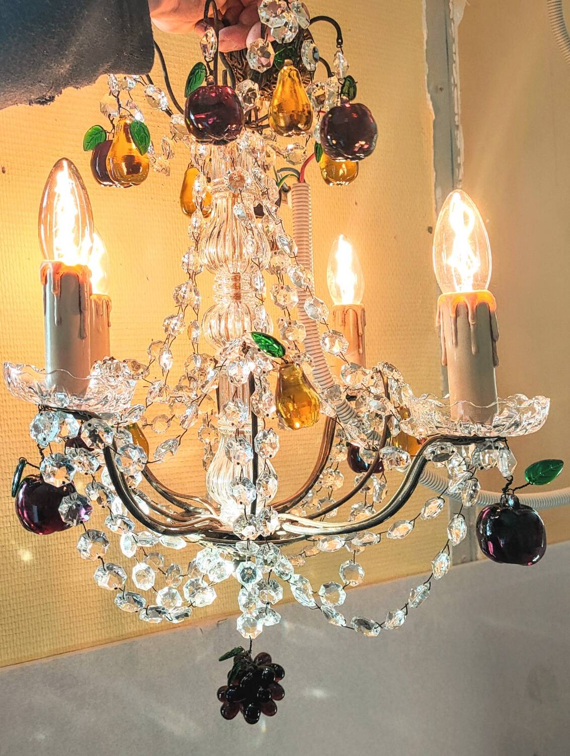 Golden bronze chandelier with fruit pendants