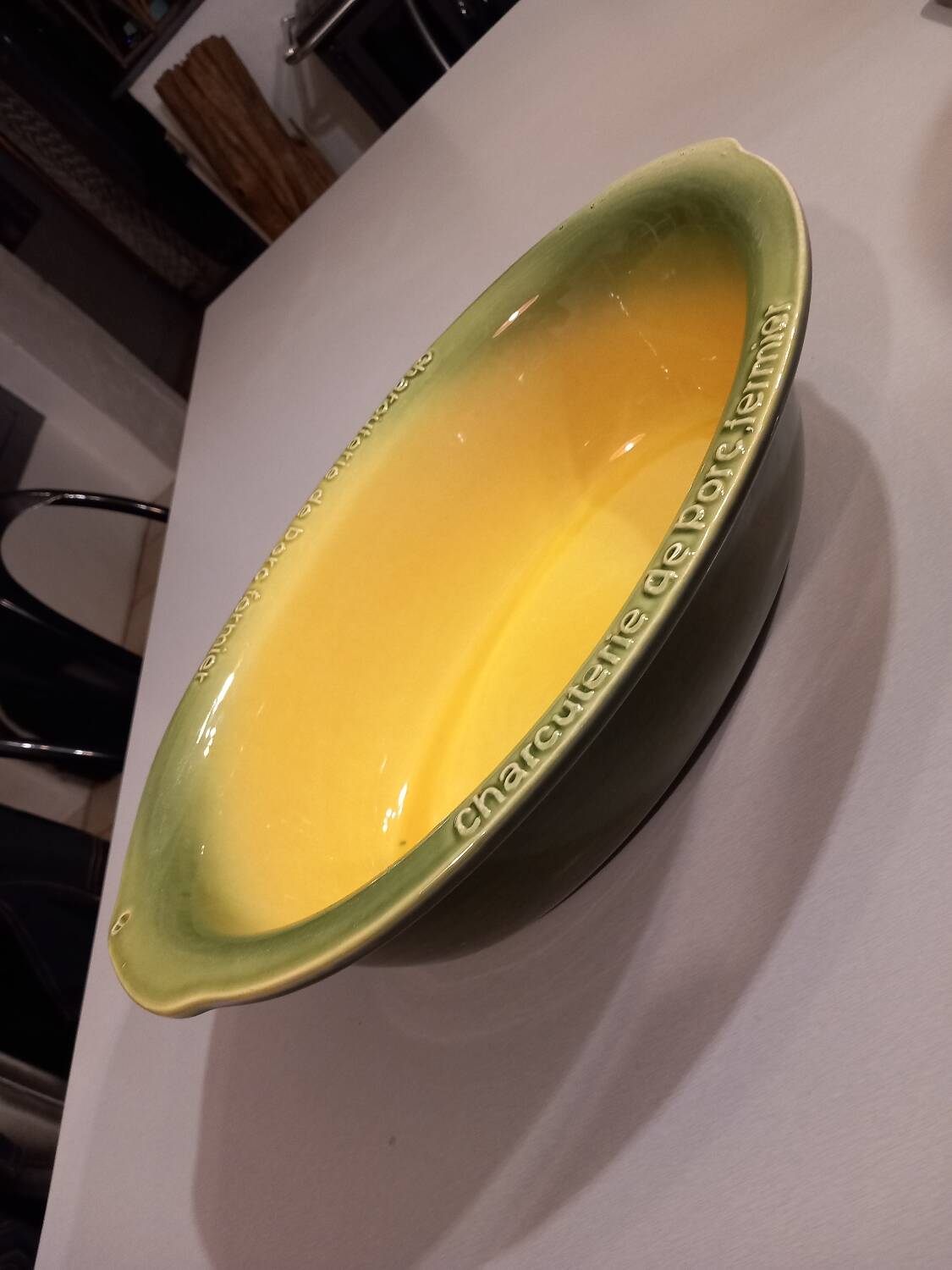 Breton dish in green and yellow ceramic