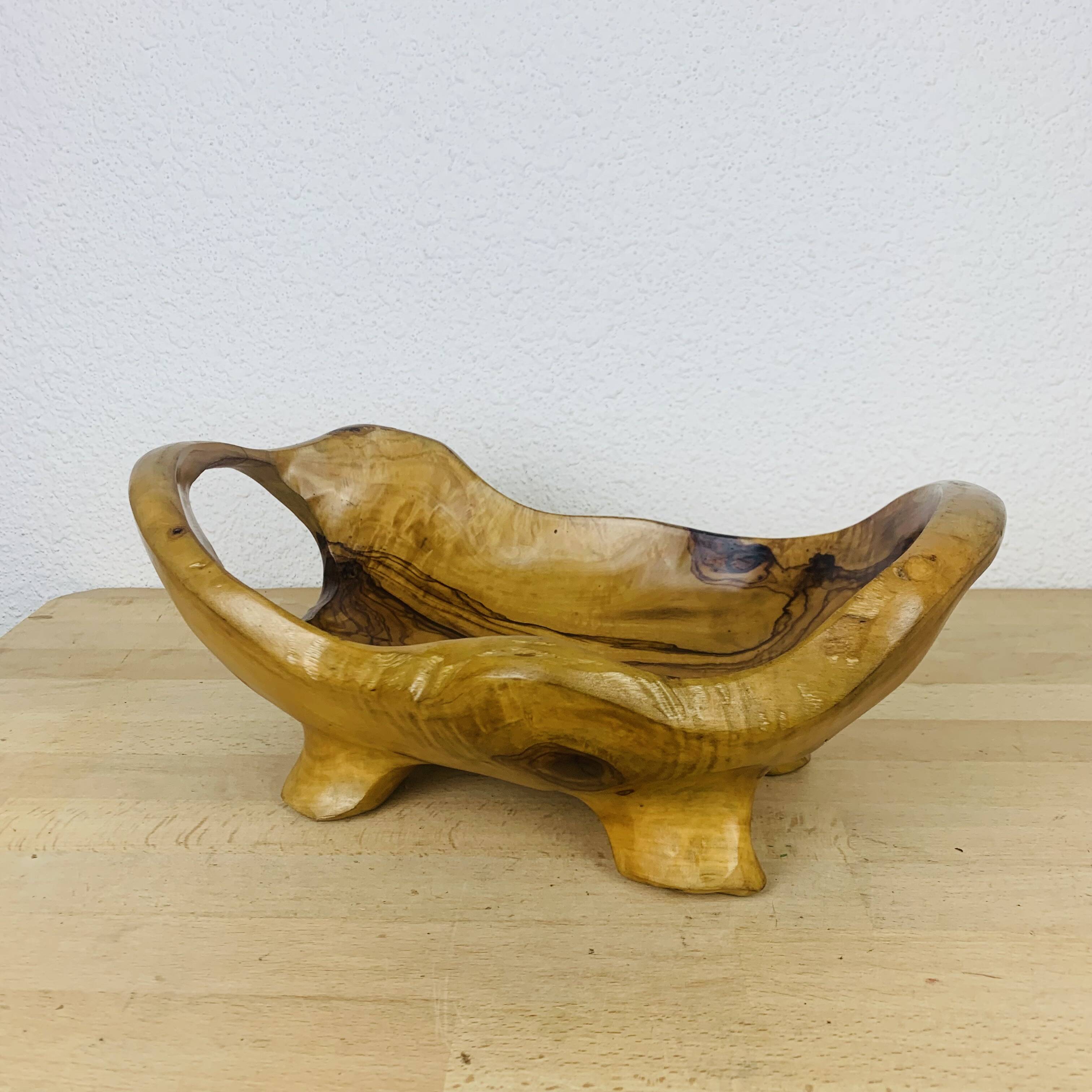 Brutalist olive wood fruit bowl