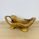 Coupe à fruit en bois d'olivier brutaliste