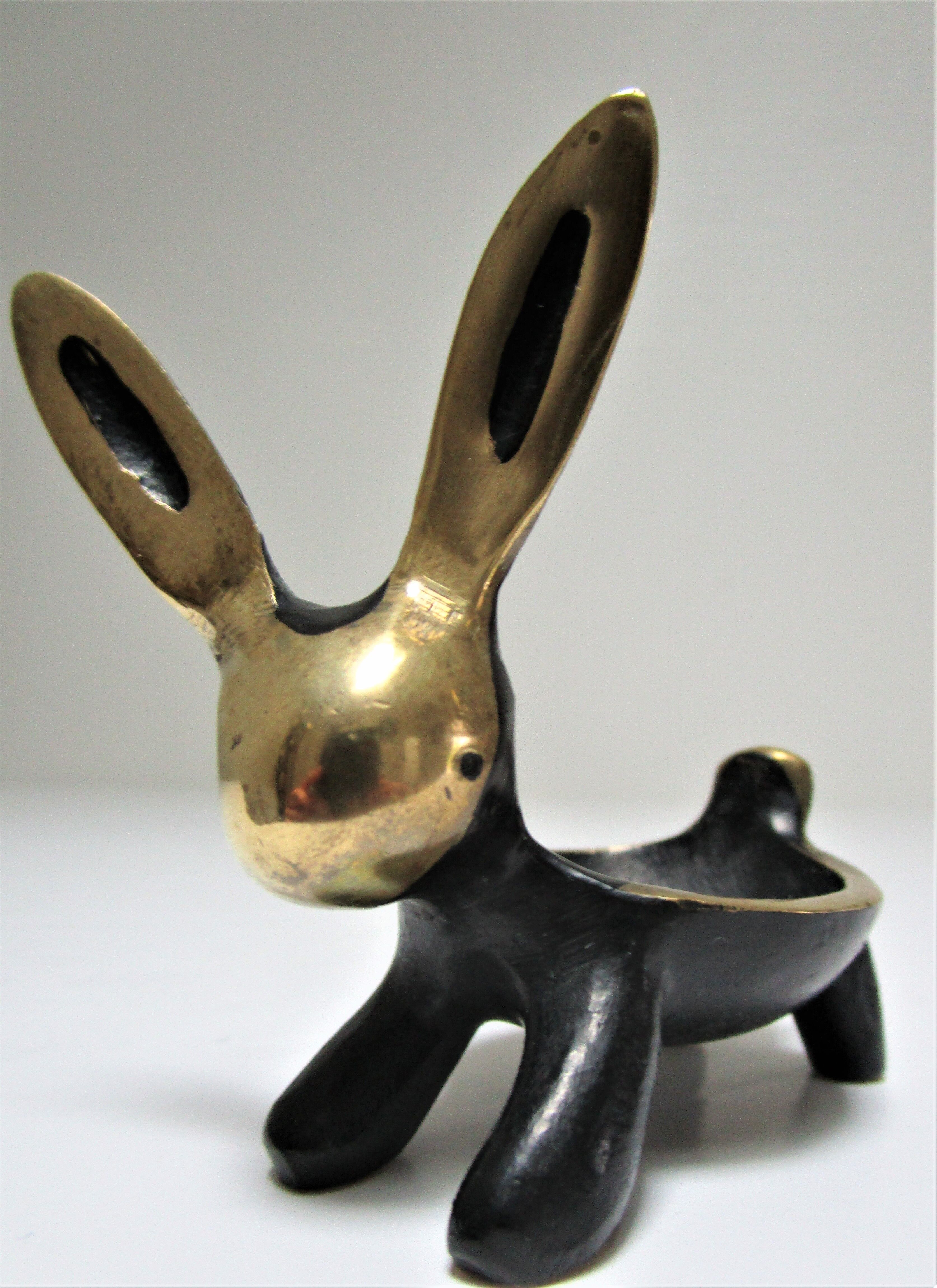 Candle holder zoomorphic bronze solid patina black rabbit hare 60s