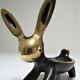 Candle holder zoomorphic bronze solid patina black rabbit hare 60s