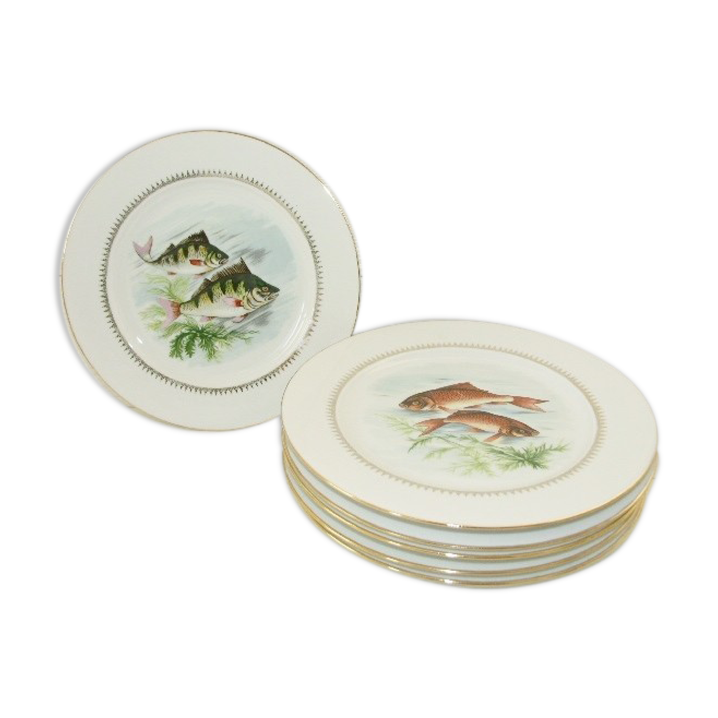 Lot 6 old fish plates, Sofafils porcelain